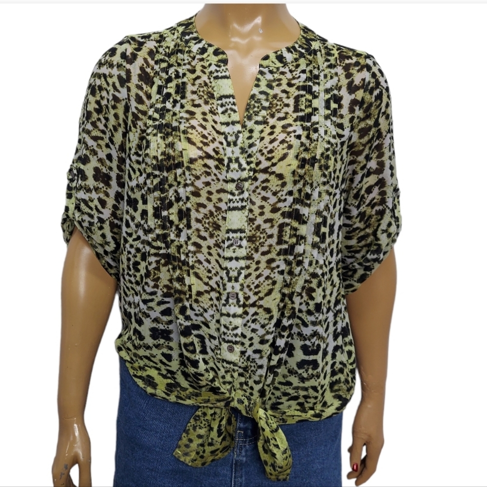 Chaus NY Semi Sheer VNeck Pintuck Blouse